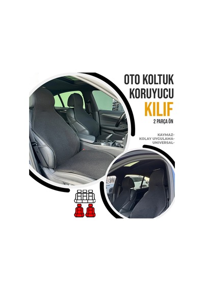 Oto Koltuk Koruyucu Kılıf Siyah Universal 2 Parça Ön A+ Kalite