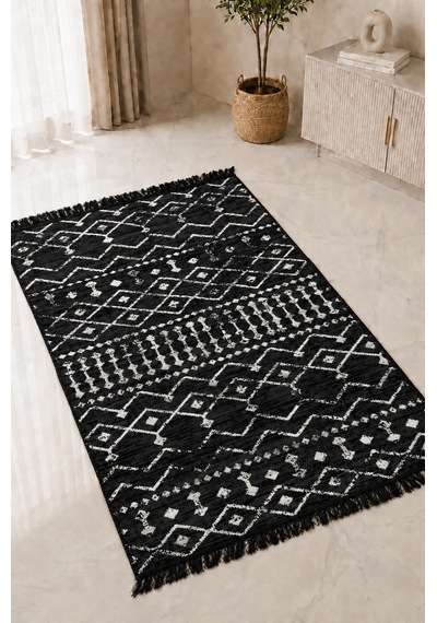 Kilim Paspas Çok Amaçlı Halı Makinede Yıkanabilir Toz Yapmaz Siyah 3