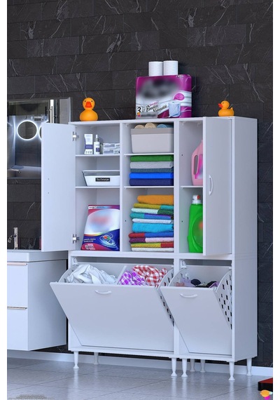 Ohbe 85 + 45cm Genişlik 160cm Boy 32,5cm Derinlik Kirli Sepetli 2 Uzun Kapak Çok Amaçlı Banyo Dolabı Beyaz Ohbe 85 + 45cm Genişlik 160cm Boy 32,5cm Derinlik Kirli Sepetli 2 Uzun Kapak Çok Amaçlı Banyo Dolabı Beyaz