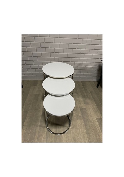 Usta Mekan Gümüş Metal Parlak Beyaz Mdf Tabla Zigon Sehpa Gümüş Beyaz