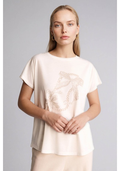 Defacto Baskılı Ekru Kadın T-shirt H2449ax/er105