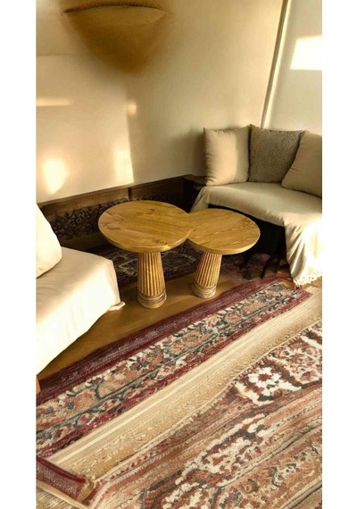 Simillo Rustik Ahşap Yan Sehpa Takımı 2 Li Masif Koyu Ceviz Renkli Zigon Sehpa - Coffee Table Koyu Ceviz