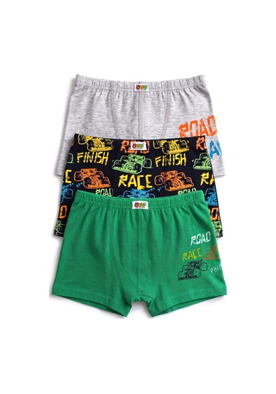 Öts Erkek Çocuk 3 Lü Pamuklu Boxer Baskılı Ergonomik Tasarım 7817-3 Renkli