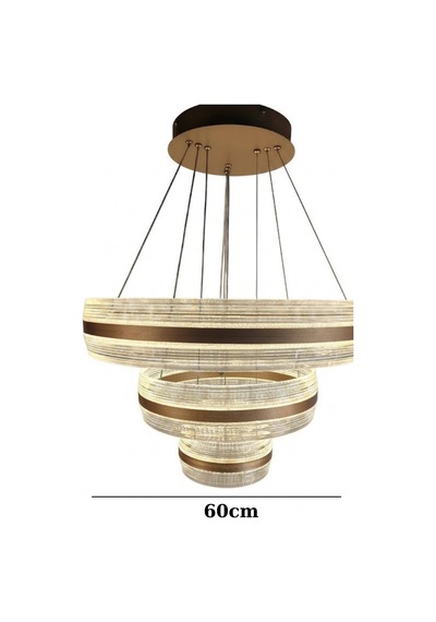 Modern Üç Katmanlı Bronz Ve Kristal Efektli Led Sarkıt Avize Eskitme
