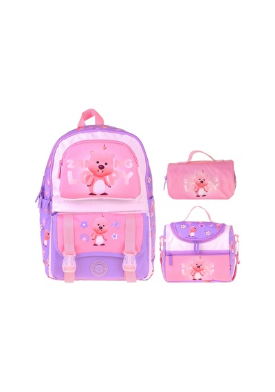 Kaukko Kids Loopy Lila - Pembe Renk Kız Çocuk Üçlü İlkokul Okul Çantası Seti/takımı - Setkk-l5303a Çok Renkli