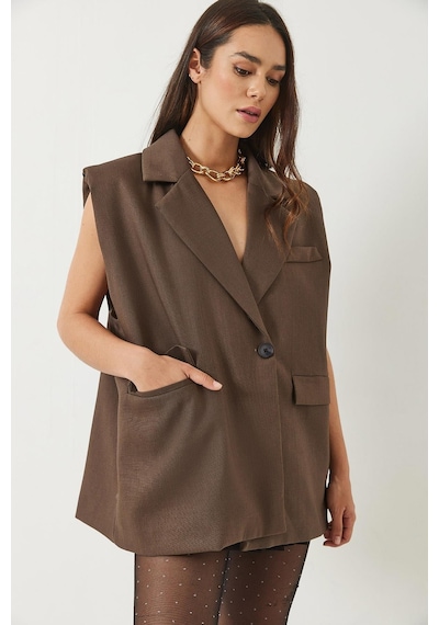 Kadın Cep Detaylı Kemerli Vatkalı Oversize Astarlı Blazer Yelek 11143 60281003 - Kahverengi Kadın Cep Detaylı Kemerli Vatkalı Oversize Astarlı Blazer Yelek 11143 60281003 - Kahverengi