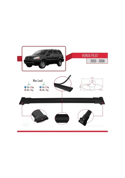 Honda Pilot 2003-2008 Arası İle Uyumlu Fly Model Ara Atkı Tavan Barı Siyah