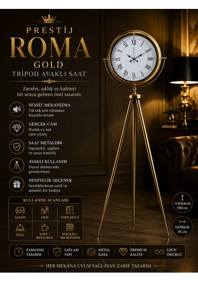 Prestige Roma Gold Tripod Ayaklı Saat