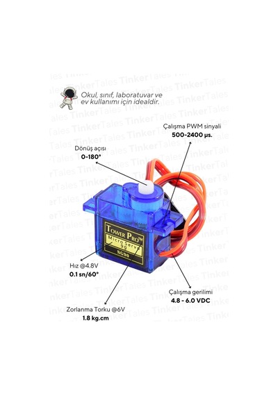 10'lu Paket Sg90 Servo Motor - Okul Ve Sınıflar İçin Meb Uyumlu Arduino Uyumlu