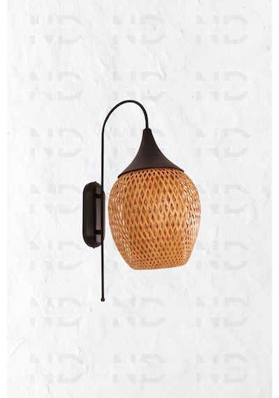 Boja Bambu Siyah Detay Aplik 25x25x60 Cm İskandinav, Modern, Bohem, Rattan, Aydınlatma Bej