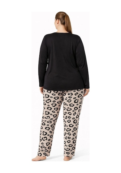 Pemilo Kadın 7261 Büyük Beden Uzun Kol Likralı Milan Pijama Takımı Siyah