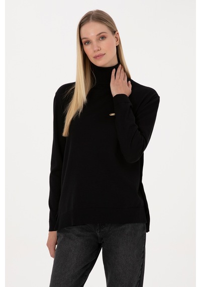 U.S. Polo Assn. Kadın Siyah Basic Boğazlı Kazak 50307742-VR046