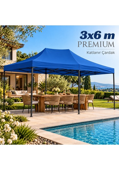 Missidea 3 6 Premium Makaslı Katlanır Mavi Çardak