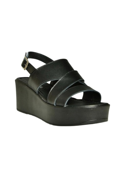 Fox Shoes U555750203 Siyah Hakiki Deri Dolgu Topuklu Kadın Ayakkabı Siyah-hakiki Deri