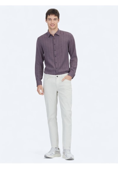 Kip Ekru Düz Dokuma Slim Fit Casual Pamuk Karışımlı Pantolon Ekru