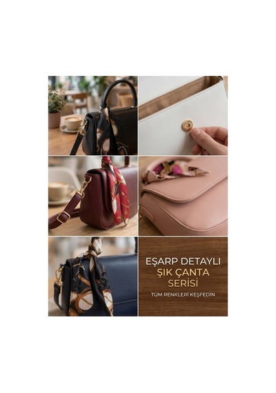 Names Bag Mini Sare Fular Detaylı Top Saplı Kadın El Ve Omuz Çantası - Günlük Siyah Siyah