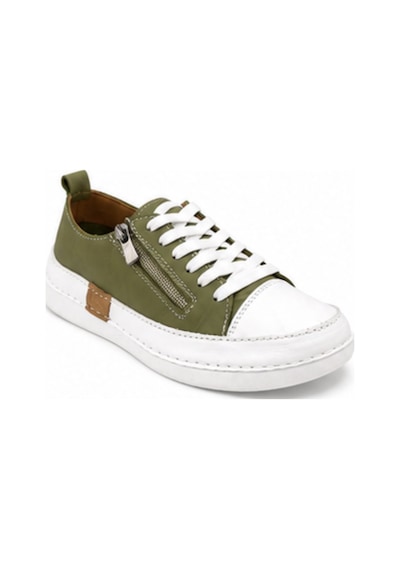N Napa Shoe Np.8260f.avakado Deri Napa Shoe Hakiki Deri Kadın Sneaker Haki / Beyaz Yan Fermuarlı Comfort Günlük Ayakkabı