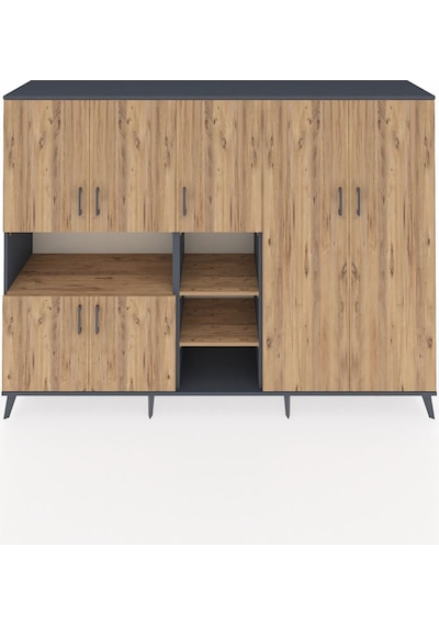 Hyperion Dolap 13 Raflı 7 Kapaklı 220x44x163 Antrasit-çam Antrasit-çam