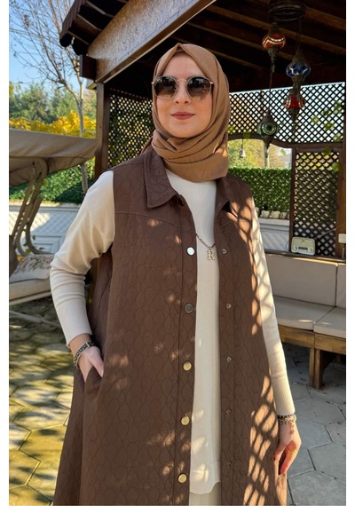 Rabia Şamlı Safir Kapitone Yelek Kahve Çok Renkli