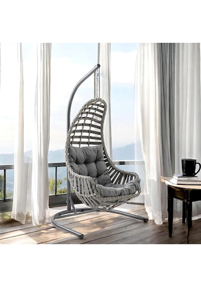 Capri Swing Datça Tekli Rattan Bahçe Balkon Salıncağı Gri Diğer