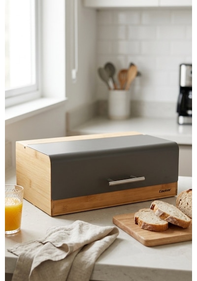 Cooker Viona Metal Kapaklı Bambu Ekmek Kutusu Ckr4540 Gri
