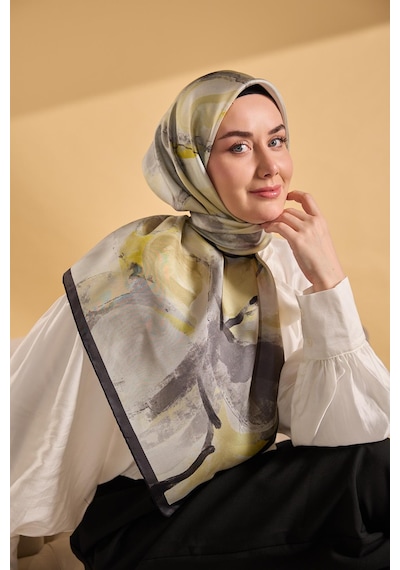 Silk Home Twill İpek Petal Eşarp Antrasit 90x90 Çok Renkli