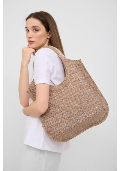 Shule Bags Vicolo Handmade Makrome Tote Çanta Vizon Vizon