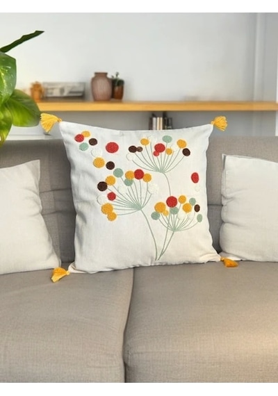 Nivemeshome Polen Nakışlı Kırlent Kılıfı 45x45 Beyaz