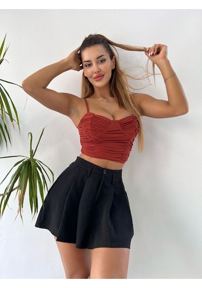 Pink Life Kırmızı Sandy Kumaş Büzgülü Büstiyer Kırmızı