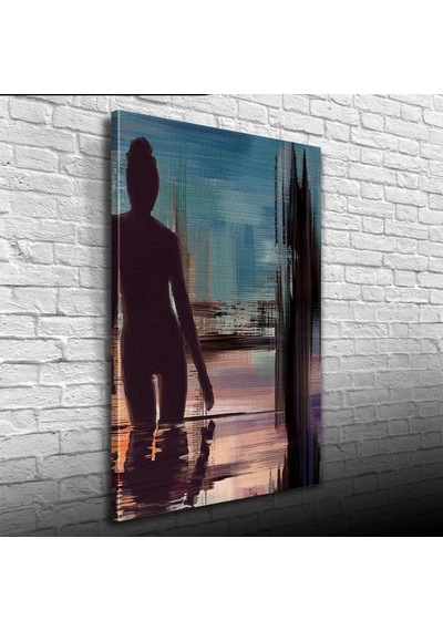 Gece Havuzdaki Kadın , Mavi Siyah Tonlarda Kanvas Tablo 50 X 70