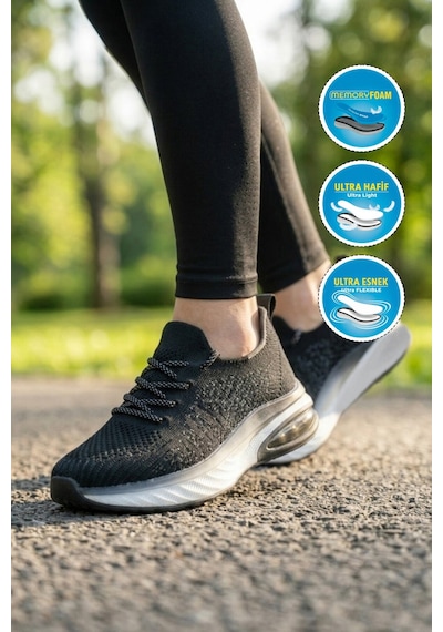 Voyager Beyaz-siyah Geniş Kalıp Anorak Hafızalı Rahat Tabanlı Kadın Yürüyüş Ve Spor Ayakkabı Sneaker B264