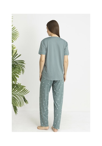 Estiva Kadın Kalp Alt Desenli Kısa Kollu Soft Pijama Takımı Yeşil