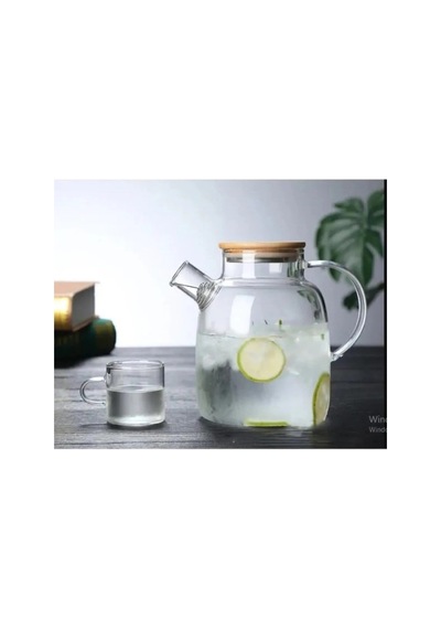 1500 Ml Borosilikat Cam Demlik & Sürahi Bambu Kapaklı Şeffaf