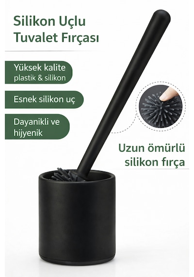 Siyah Silikon Uçlu Hazneli Tuvalet-Banyo Wc ve Klozet Temizleme Fırçası