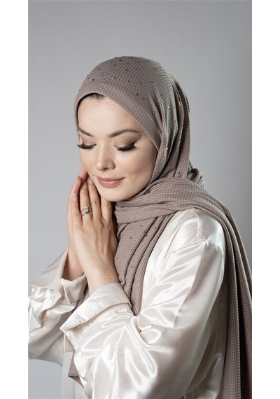 Hürrem Bone Koyu Vizon Pratik Hazır Geçmeli Tesettür Şal Örme Kumaş Taş Desenli 2118t 38