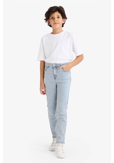 Defacto Ayıcılıklı Slım Fıt Düz Paça Jean Pantolon Erkek Çocuk F8478A826SM Mavi