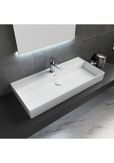 Dura Niva Kare Çanak Lavabo 100x46,5 Cm Tezgah Üstü Batarya Delikli Beyaz 5256