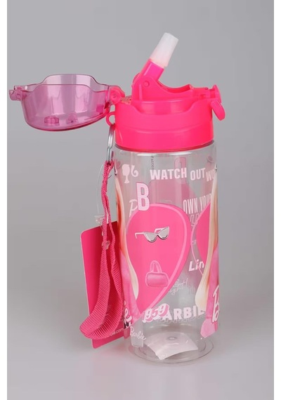 Barbie Suluk / Su Şişesi 500ml Pembe Özel Tritan Malzemeli Suluk Pipetli Çok Renkli
