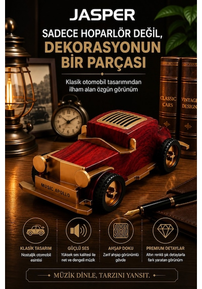 Jasper Jpr-1524 Dekoratif Bluetooth Hoparlör Telefon Standı Retro Klasik Araba Tasarım 3w 1200 Mah