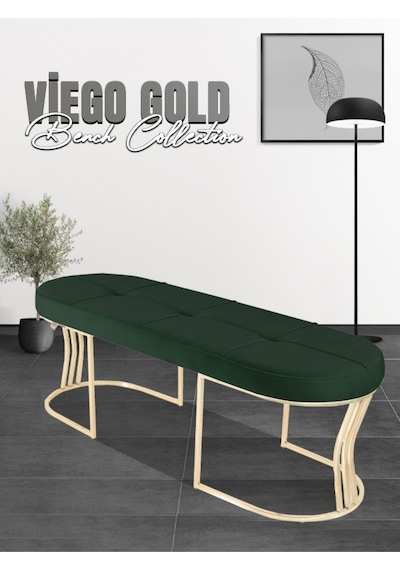 Viego Gold Collection- Yeşil Kapitoneli Chester Model Puf & Bench & Koltuk & Uzun Makyaj Puff & Yatak Ucu