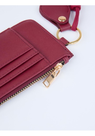 Jimmy Key Bordo Deri Görünümlü İp Detaylı Fermuarlı Cüzdan 5ww365930562