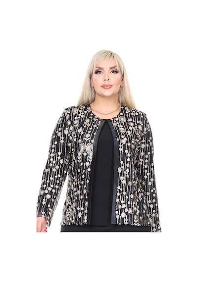 Ladies First Büyük Beden 3926 Siyah-altın Ceket+bluz Takım 001