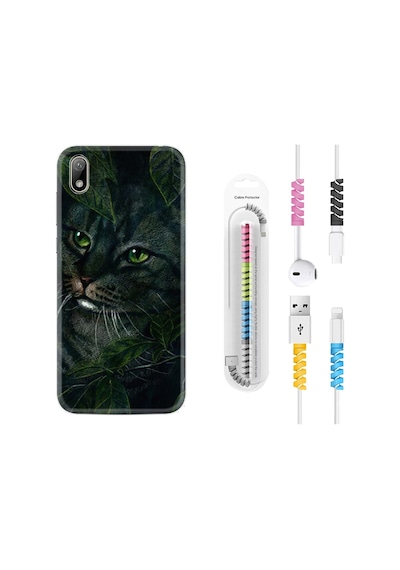 Huawei Y5 2019 Kılıf Kablo Koruyuculu Flowers Cat 1345