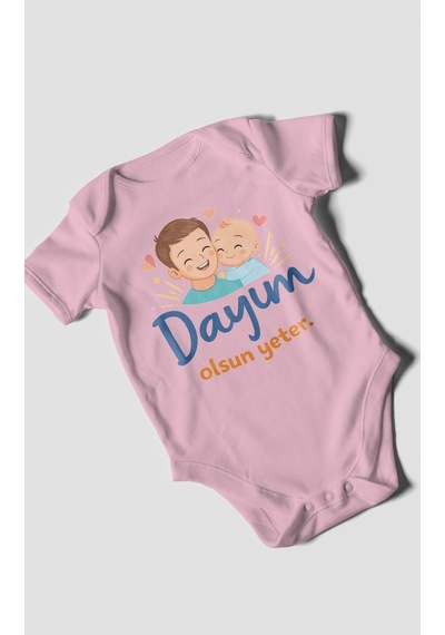 Morivokids Dayım Olsun Yeter Kısa Kollu Bebek Body %100 Pamuk Koyu Pembe