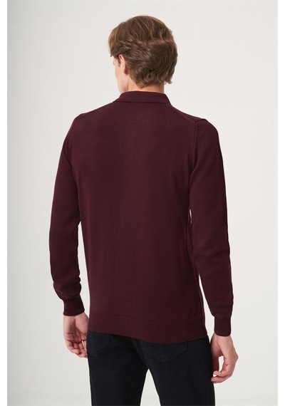 İmza Bordo Polo Yaka Uzun Kol Örme Comfort Fit Pamuklu Kazak 1012265007