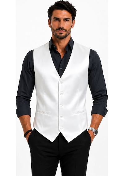 Mentor Regalo Erkek Yelek V Yaka Beyaz Saten Damatlık İçin Uygun 50310