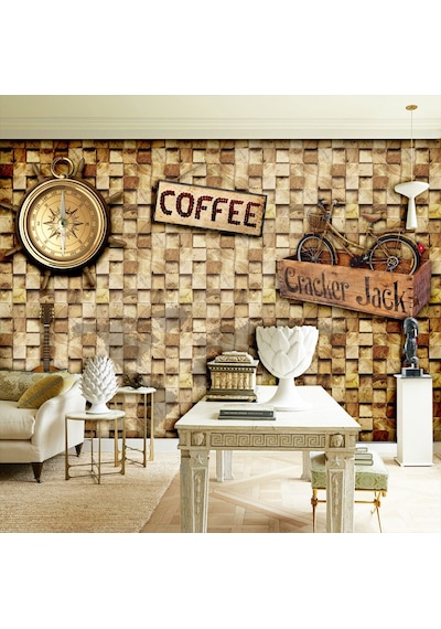 Kafe - Coffee İçin Özel Tasarım 3 Boyutlu Duvar Kağıdı