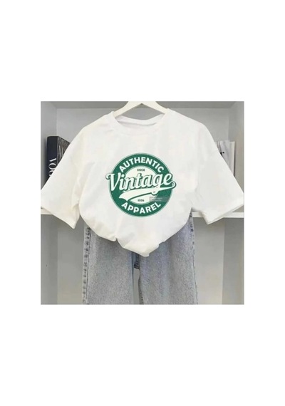 Noıssey Beyaz Vintage Baskılı Oversize Unisex Rahat Kalıp