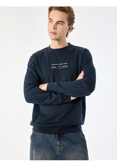 Koton Bisiklet Yaka Pamuklu Uzun Kollu Baskılı Sweatshirt Lacivert 7wam70049mk