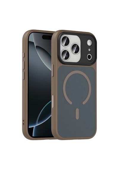 Apple iPhone Uyumlu  Uyumlu 18 Pro Max Kılıf Mat Arka Yüzey Wireless Şarj Özellikli Zore Flet M-safe Kapak Desert Titanyum